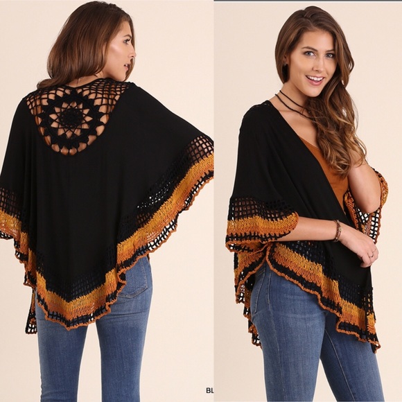 Sweaters - Black / Brown Boho style Open Front Cardigan
